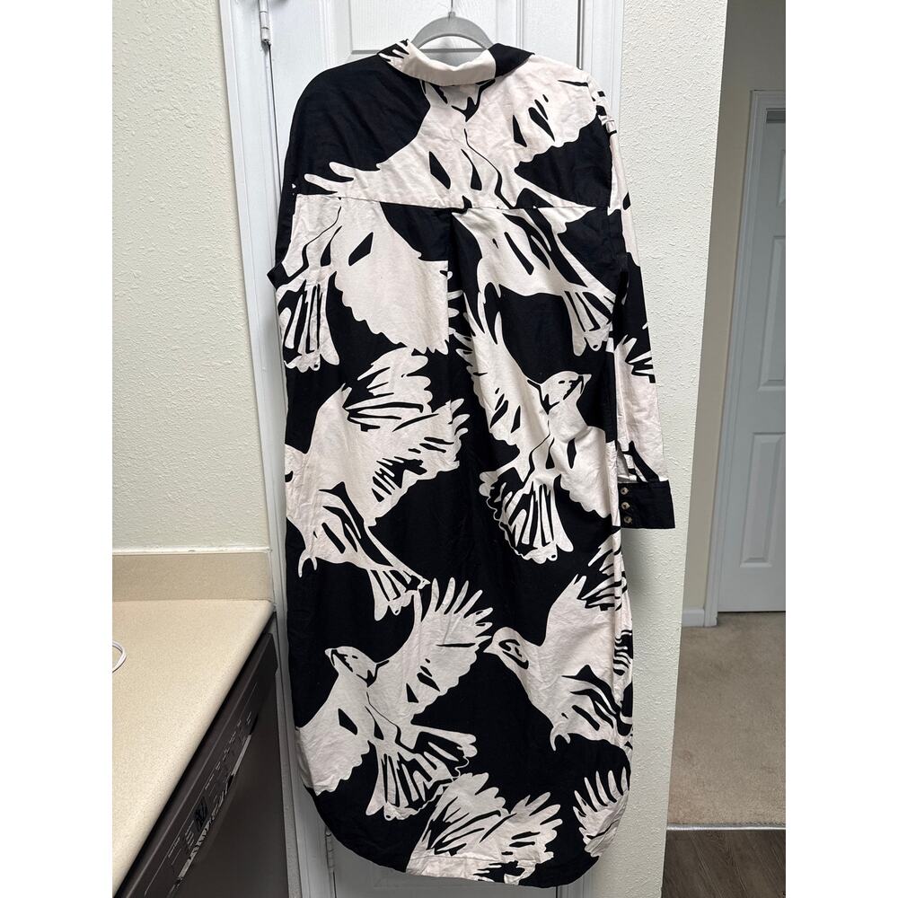 Anthropologie Maeve Boho Long Sleeve Maxi Shirt Dress Bird Print Resort Size XL - Picture 4 of 6